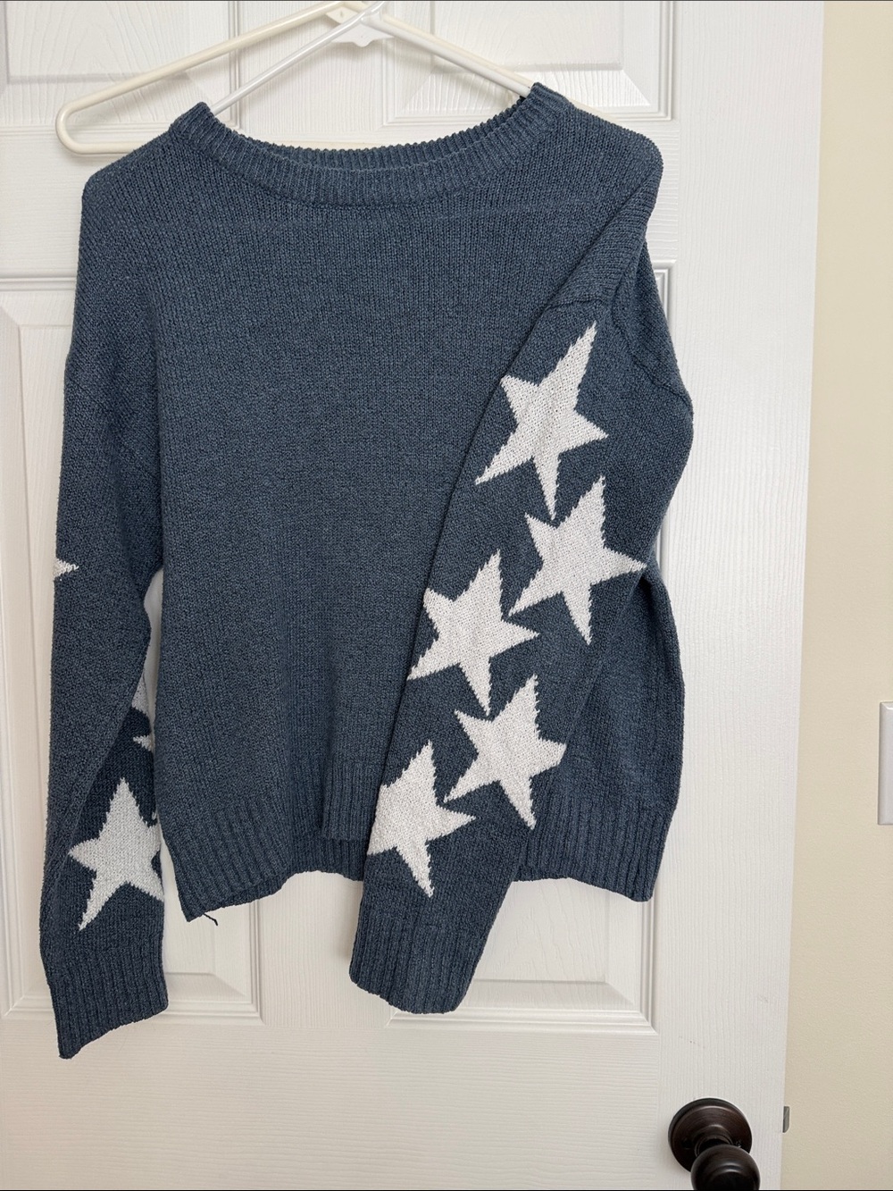 SHEIN Navy Crewneck Sweater with White Star Sleeves